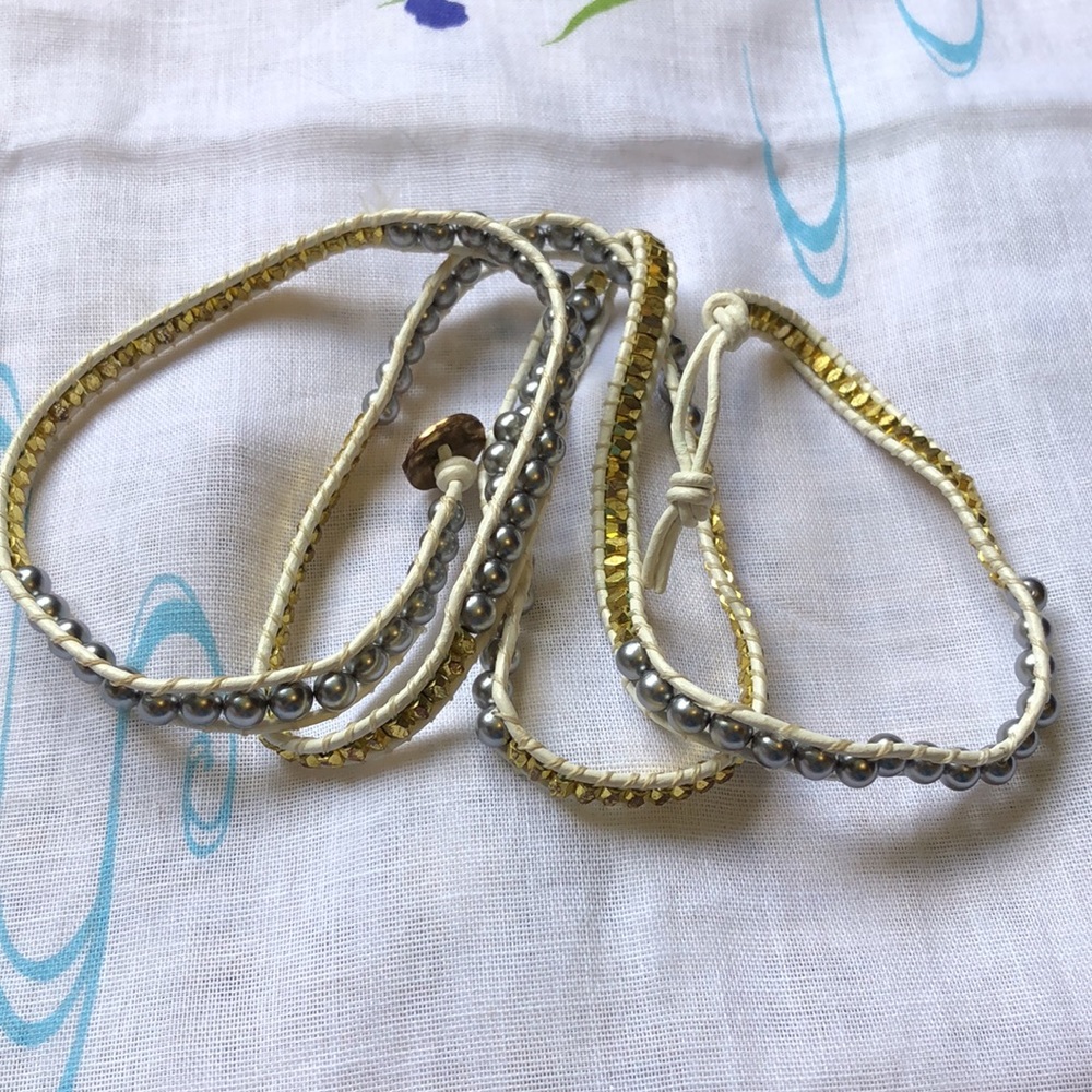 Emma Jaxon long wrist wrap with gold beads and silver pearls